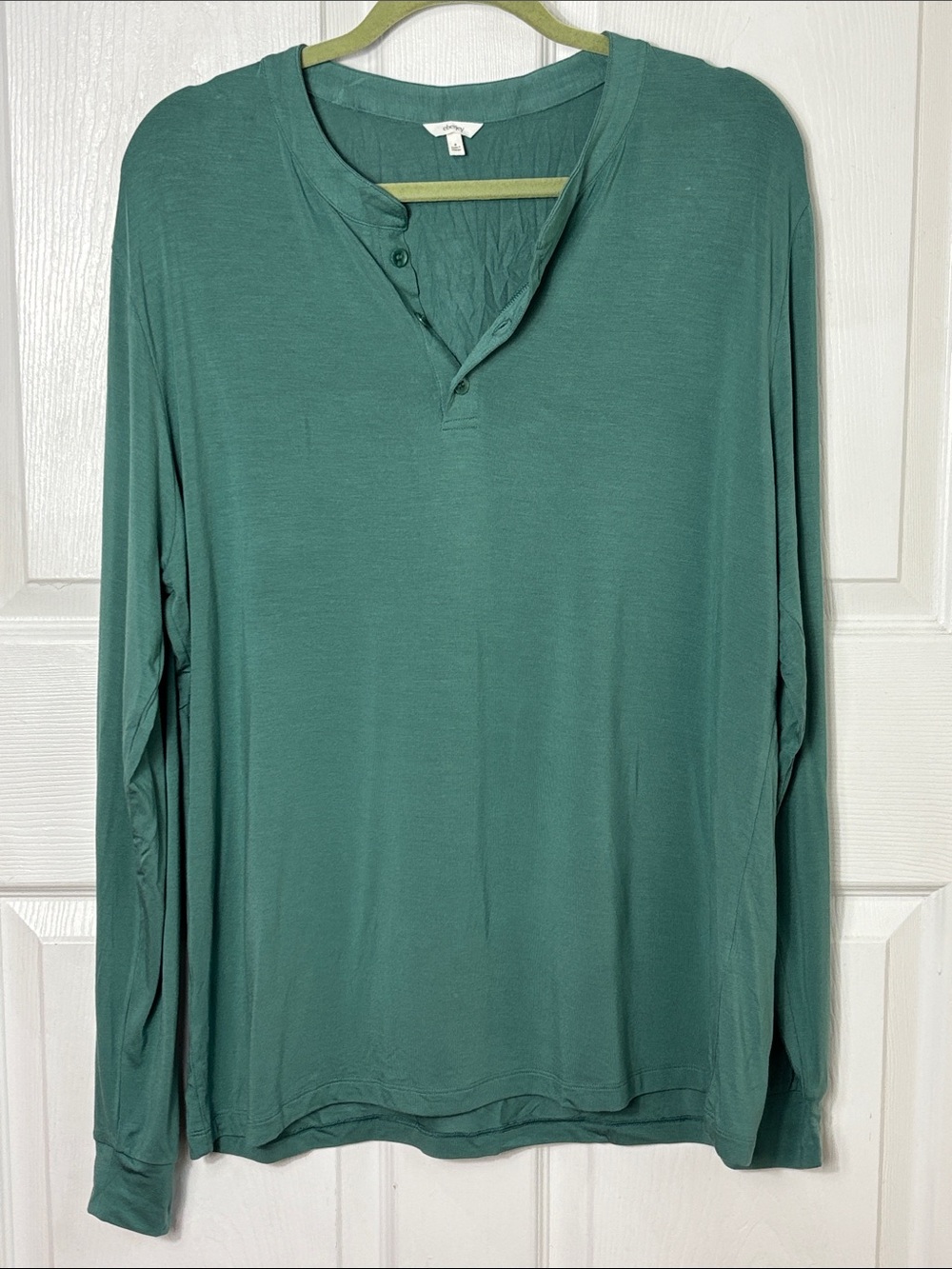 Eberjey Teal Green Long-Sleeve Henley Night Shirt Sz Medium Tunic length Tencel